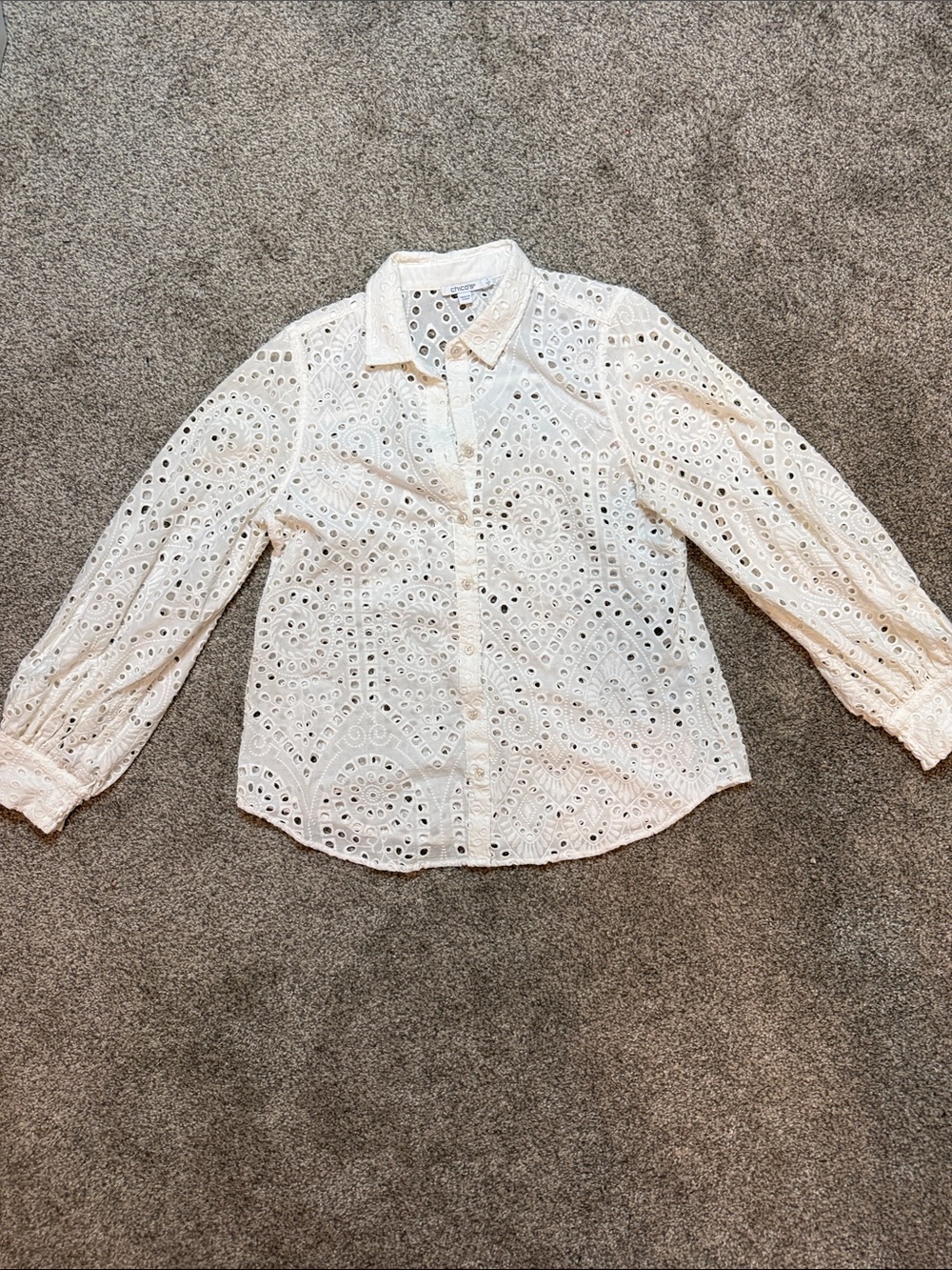 Chico's Cream Eyelet Button-Front Blouse